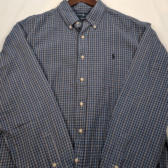 True Vintage Ralph Lauren Men's Blue Plaid Long Sleeve Button Up Shirt, X-Large - Picture 3 of 7
